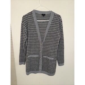 Talbots Cardigan Gray Black Pure Merino Wool Tweed Knit Sweater S P Old Money